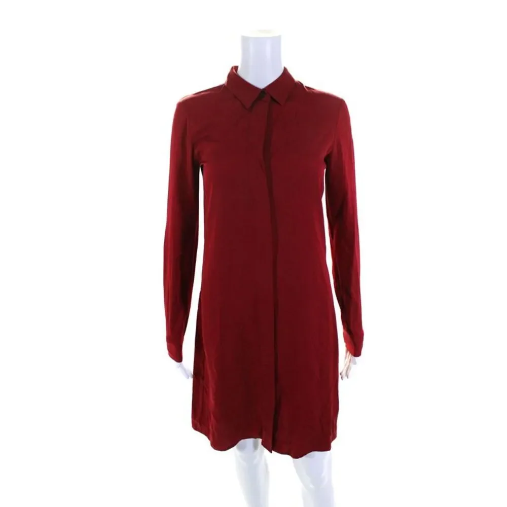Theory Womens Silk Long Sleeve Collared Button Down Shirt Dress Red Size PP